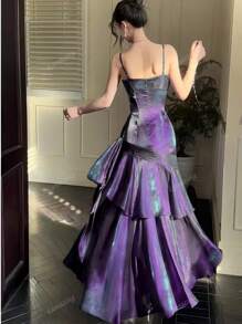 Pearlescent Slim Wait Graduation Party Dress Women Spaghetti Straps Ruffles Wedding Bridesmaid Dresses Festival Formal Clothes