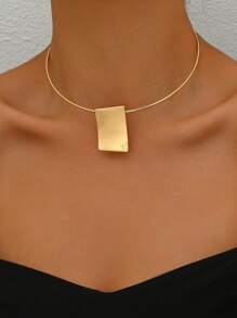 1pc Elegant Minimalist Geometric Square Necklace, Suitable For Women, Retro Minimalist Style, Zinc Alloy, Suitable For Daily And Holiday Wear, All-Season Accessory