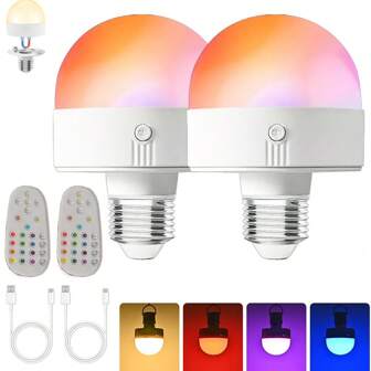 Magnetic Battery Operated Light Bulbs, Battery Operated Light Bulbs For Lamps, Battery Bulbs For Lamps With Remote, Wireless Detachable Magnetic USB Charging LED Bulb, With Timer (RGB Light/Three-Color Light)