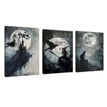 3pcs Dark Ghost Painting, Full Moon, Halloween Decorative Wall Arts Canvas Posters, Black Cat, Crow, Witch, Gothic Art HD Printing Optional Frame, Living Room, Bedroom Home Decoration Hanging Painting Room Decor - Multicolor - View 15