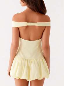 Women White Graduation Dress Summer Backless Bow Tie Bodycon Mini Dresses Y2k Square Neck Short Dresses For College - Yellow - View 2