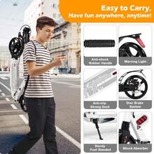 Kick Scooter, 200mm Big Wheels Scooter For Adults With Disc Brakes, Adult Scooters With Carry Strap And Double Shock Absorption, Foldable Scooters - White - View 6