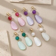 1 Pair Handmade Bohemian Style Resin Water Drop Dangle Earrings For Women, Unique Design & Colors, Irregular