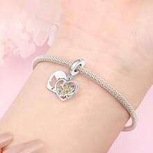 1 Stück silberplattierter Charm Liebeselement Ahornblatt Herz Anhänger Charm für Original Armband Halskette DIY Schmuckherstellung, passend als Geschenk für Frauen zum Geburtstag