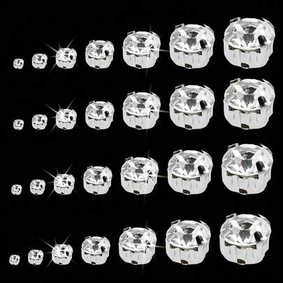72-1440 件各种尺寸白色圆形水晶爪钻，玻璃手工缝制钻石，DIY 服装装饰配件材料，玻璃宝石金属爪缝制水晶钻混合形状缝纫宝石