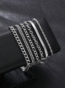 2-7pcs Casual Stainless Steel Chain Bracelet Set, Suitable For Men, Boyfriend, Father, Daily Wear, Birthday Gift