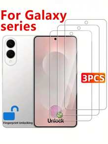 3 piezas Protector de pantalla de vidrio templado para Galaxy S25 S24 S23 S22 S21 - Resistente a arañazos 9H, superficie suave, compatible con desbloqueo de huella dactilar ultrasónica, fácil instalación