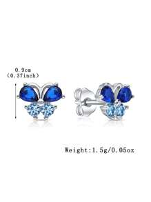 1 Paar 925 Sterling Silber Ohrringe mit hypoallergenen Schmetterlingen - elegant mit funkelnd saphirblauem synthetischem kubischem Zirkonia verziert, klein und charmant. Perfekt für den täglichen Frühjahrs-/Sommertrageoder Partys, ein ideales Geburtstags-/Feiertagsgeschenk für Töchter oder Enkelinnen