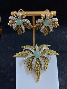 Bộ trâm cài áo và hoa tai chạm khắc họa tiết hoa và lông vũ cổ điển, phù hợp cho các dịp thường ngày và buổi tụ họp của phụ nữ - Bộ hoa tai trâm cài áo trang nhã chạm khắc lông vũ - Xem 7