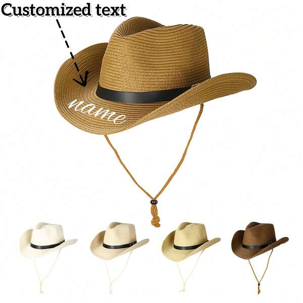 Chapéu de cowboy estilo western, chapéu de sol para homens e mulheres, chapéu de aba larga para praia, proteção solar de verão, logotipo personalizado