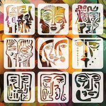 9pcs Abstract Face Painting Templates, 7.9x7.9 Inch Geometric Face Painting Stencils, Abstract Art DIY Decor Templates For Walls, Fabrics, Furniture, Back To School Supplies - White - View 1
