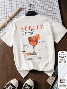 Orange Juice Print Women's Cotton Short Sleeve T-Shirt, Summer - White - View 1