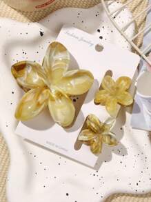 3-teiliges Set Boho-Stil Haarclips: 1 Plumeria-Design Haarspange, 1 Farbverlauf Marmor Muster Haarklammer, 1 Pony-Clip, geeignet für Frühlings- & Sommer-Strandurlaub Blumen Haarclips
