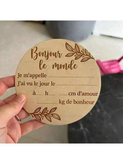1 pièce Panneau de bienvenue en bois, design sculpté "Bonjour Le Monde", bois naturel, convient aux nouveaux parents et aux adolescents, cadeau pour les futures mères