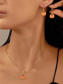 1 Set Classic Fashion Delicate Rhinestone Pendant Necklace And Earring Set