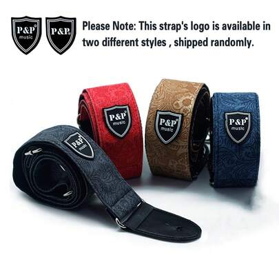 P&P Gitarrrem 80-136cm Justerbar Broderad Gitarrrem Breddning och Förtjockning För Elakustisk Trägitarr Bas Bälten Instrument Gitarrtillbehör (Denna rems logotyp finns i två olika stilar, skickas slumpmässigt)