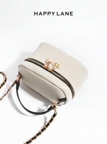 HAPPY LANE Bolso de hombro de mujer de tweed de HAPPY LANE, bolso de diseñador clásico inspirado, bolso cruzado elegante con asa de perla, versátil para compras, estilo casual, trabajo y eventos