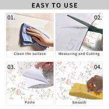 1 卷优雅法式清新碎花图案自粘墙纸，浅粉色花卉枝叶图案墙贴，即撕即贴，防水乙烯基接触纸，可撕可拉，拆卸不留胶，非常适合居家卧室、客厅 - 彩色 - 查看 13