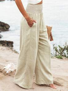 European & American Casual Wide Leg Loose Fit Long Pants, Summer New Arrival - Apricot - View 3