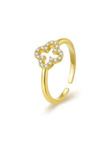 1 件 S925 纯银四叶草可调节时尚简约戒指，时尚百搭女士珠宝礼物 - 金色 - 查看 4