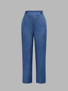 Celana Panjang Wanita Kasual Elegan dengan Saku Miring dan Detail Kancing, Cocok untuk Beraktivitas di Musim Semi - Denim Biru - View 2