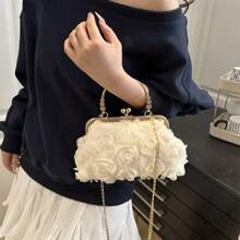 Women's Evening Clutch Purse Elegant Flowers Formal Handbag With Chain Strap For Wedding Cocktail Party