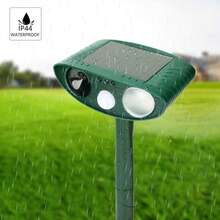 Repelente ultrasónico de animales, ahuyentador de animales al aire libre con energía solar, linterna LED y sensor de movimiento, panel solar recargable, cable de carga USB,, ahuyenta eficazmente a animales invasivos como ratas, mapaches, zorros, conejos, búhos, mapaches y otras plagas. El altavoz ultrasónico emite ruido para alejar a ardillas, ciervos, mapaches, conejos, gatos, perros, mapaches y zorros de granjas y jardines. - Verde - Ver 2