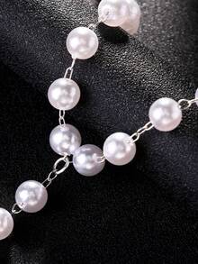 1 件银色珍珠比基尼丁字裤，女士夏季沙滩紧身衣吊坠内衣，性感俱乐部派对内衣 - 銀色 - 查看 5