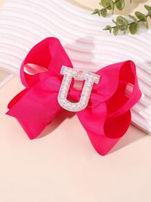 1 pieza Lazo con letra gigante brillante para niñas con perlas falsas y strass - Clip de cocodrilo elegante color rosa intenso - Accesorio de pelo dulce y lindo, regalo ideal para fiestas y festividades