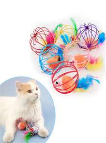 1pc Random Color Colorful Mouse Balls Cat Toy, Cat Teaser Mouse Toy, Feather Cat Toy, Indoor Cat Toy