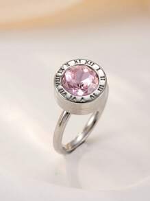 1 pieza Anillo de acero inoxidable chapado en oro de 18k con diamantes para mujer, accesorio elegante y de moda adecuado para uso diario, vacaciones, citas, regalo