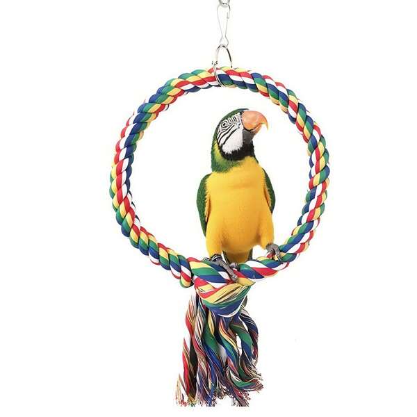 7-Inch Diameter Bird Rope Swing Toy, Multi-Color Hanging Cage Swing Toy, Suitable For Cockatiel, Parrot, Parakeet