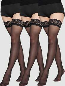 3/2/1 双女士大腿袜，透明蕾丝及膝袜，Y2k - 彩色 - 查看 3