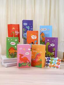 1套/4个，卡通恐龙礼品袋，可爱牛皮纸糖果袋，节日礼品袋