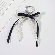 Elegant Beaded Ribbon Bow Keychain - Fashionable Bag Accessory Y2K Bows - Pink - View 11