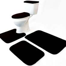 Local Delivery-Madeals Memory Foam Toilet Rug Set 3 Piece And Bathroom Mat With Toilet Lid Cover And Tank Cover Set Black - Black - View 8