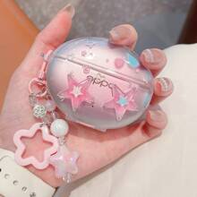 Estuche transparente con estrellas de colores brillantes para auriculares Oppo R3/R2, Estuche protector para auriculares inalámbricos Bluetooth Oppo Air/Air2/Air3, Funda blanda y a prueba de golpes con colgante para Enco Air4Pro/Air2i/3i, diseño creativo femenino