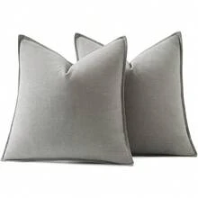 Local Delivery- Decorative Linen Pillow Covers 18x18 Inch Natural Beige ​Boho Farmhouse​ ​Neutral Couch Throw Pillows For Bed Pack Of 2 Accent Outdoor Pillowcase Modern Sofa Cushion Livingroom Home Decor - Light Gray - 查看 6