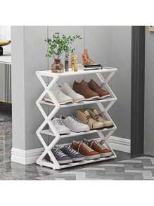1pc Four-Layer Foldable Plastic Shoe Rack, Upgraded Thickened Shoe Rack, Multi-Layer Space-Saving, Dust-Proof And Simple Shoe Rack, Creative X-Shaped Dust-Proof Steel Tube Shoe Rack, Easy-To-Assemble Shoe Rack, Foldable Shoe Rack, Suitable For Entrances, Corridors, Bedrooms And Dormitories