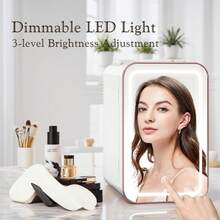 6L/10 Can Mini Fridge For Bedroom With Dimmable LED Mirror, Portable Cooler & Warmer Small Compact Refrigerator For Skincare, Cosmetics, Bedroom And Office, White - 1_ - View 2
