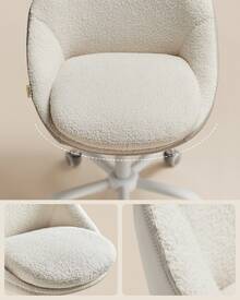 Chaise de Bureau, Fauteuil Pivotant en Peluche et PU, Siège Confort, Rembourrage en Mousse, Réglable en Hauteur, pour Bureau, Chambre, Beige Cappuccino et Blanc Nuage - Beige - Voir 4
