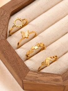 4/5 Teile modischer, einfacher Frauen-Edelstahl-Goldring-Set, geometrische Linienmuster, passend für den täglichen Gebrauch, Urlaub, Dating, als Geschenkschmuck