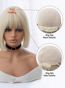 1 Synthetic Heat-Resistant Wig, White Gold Short Wig With Bangs, 10 Inches Long, Fully Machine Woven, Natural And Realistic Wig For Daily Use