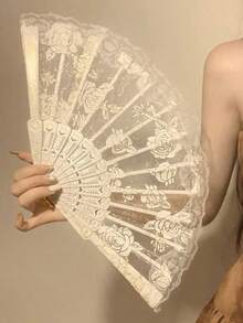 装饰扇，清爽的白色樱花手扇，带有金箔印花，休闲简约风格，适合日常和家庭使用