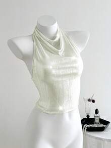 优雅无袖闪亮针织背心，适合夏季、复活节、乡村音乐会、毕业典礼、早午餐服装，闪耀文艺复兴博览会，杏色