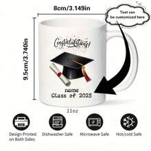 1pc 11oz Graduation Theme Mug, Personalized "Class Of 2025" Graduate Cup, Ideal Graduation Gift For Classmates, Friends, Siblings And Graduates, Suitable For Home And Office Coffee Cup