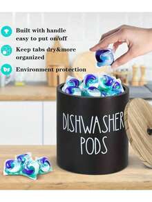 1pc Round Dishwasher Pod Holder, Dishwasher Tablet Container Storage For Kitchen Decor And Accessories, Wood Laundry Detergent Pods Container With Lid, Kitchen Storage Container For Laundry Pods - Multicolor - View 2