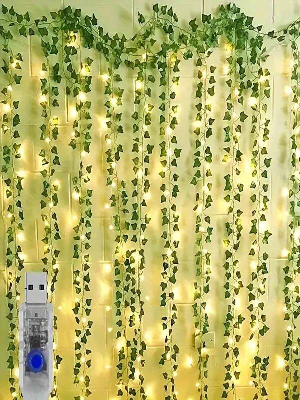 1pc Bedroom With Lights, LED Fairy Lights With Vines, Ivy Curtain Lights For Dorm, Wedding, Party, Wall, Indoor, Outdoor Decoration, 9.84ftx3.28ft