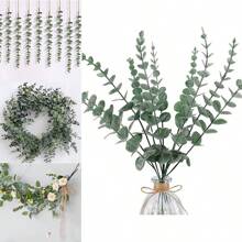Artificial Eucalyptus Leaves, Green Branches For Home Party, Garden, Wedding Decoration, Floral Bouquet, Outdoor Garden Table Centerpiece, Wreath, Fake Eucalyptus Leaves European Decor, Room Decor, Photography Backdrop, Paired With Artificial Flowers (Note: Shedding Of Frost Is Normal Due To The Artificial Nature, Please Purchase Carefully),Fake Plants