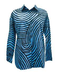 Áo sơ mi nữ cỡ lớn, Áo kiểu cài nút họa tiết da báo thời trang - Áo tay dài phong cách vintage thường ngày cho mùa xuân - Màu xanh lam - Xem 3